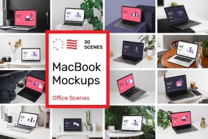 苹果笔记本电脑Web网页设计提案贴图样机模板 MacBook Mockups - Workspace Mockups