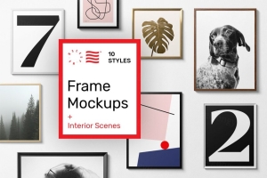 高品质墙壁画框艺术画廊海报设计展示样机PSD模板 Poster Frame Mockups - Generator