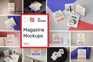 高品质杂志画册多场景展示设计贴图样机模板合辑 Magazine Mockups Vol.1