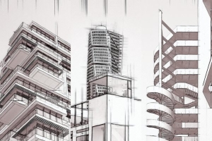 高品质的时尚高端逼真质感手绘铅笔建筑素描photoshop动作预设