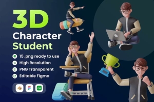 学生学校元素3D插画元素 (FIG,PNG)