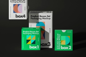 纸盒品牌包装设计提案场景展示样机模板 Product Packaging Psd Boxes Set