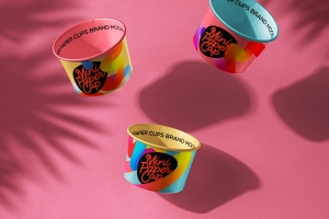 冰淇淋纸杯餐饮品牌包装设计提案场景展示样机PSD模板 Psd