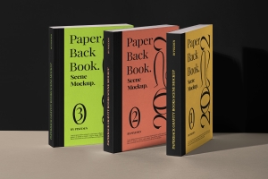 平装书封面书脊设计提案场景展示样机模板 Paperback