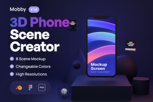 手机白模移动APP设计提案UI界面场景展示样机模板 Mobby - 3D Phone Scene Creator