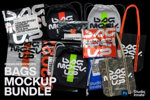 街头潮流手提袋塑料袋布袋快递包裹包装设计样机大合集 Bags – Mockup Bundle