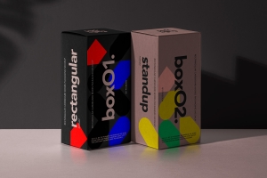 瓦楞纸盒包装设计贴图展示样机模板 Cardboard Rectangular Boxes Psd Mockup Set