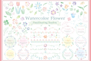 水彩花卉边框线条AI矢量素材合辑 Watercolor Flower