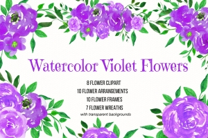 婚礼请柬紫罗兰水彩花卉合集包 Wedding Invitation Clipart, watercolor Flowers