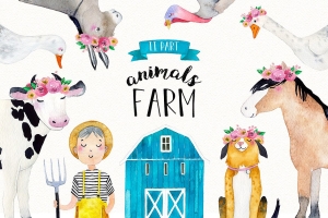 农场动物剪贴画幼儿园儿童插画合集包 FARM ANIMALS watercolor set PART 2