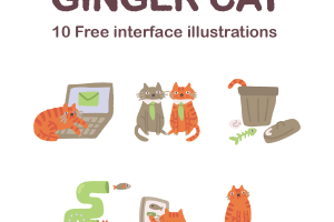可爱毛茸茸的猫水彩剪贴画素材 Ginger Cat Set
