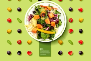 绿色蔬果沙拉食品广告海报设计 (psd)免费下载