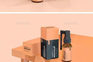 喉咙喷雾瓶盒子药物样机模板Throat Bottle Box Mockup 23560903