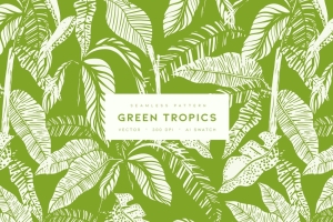 绿色热带植物图案 (AI,EPS,JPG)