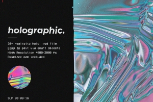 幻彩全息箔镭射金属渐变材质贴图PSD模板 Holographic foil mock-up template