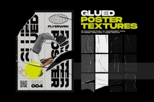 潮流酸性艺术颓废风垃圾摇滚褶皱海报设计展示样机PSD模板 Glued Poster Textures