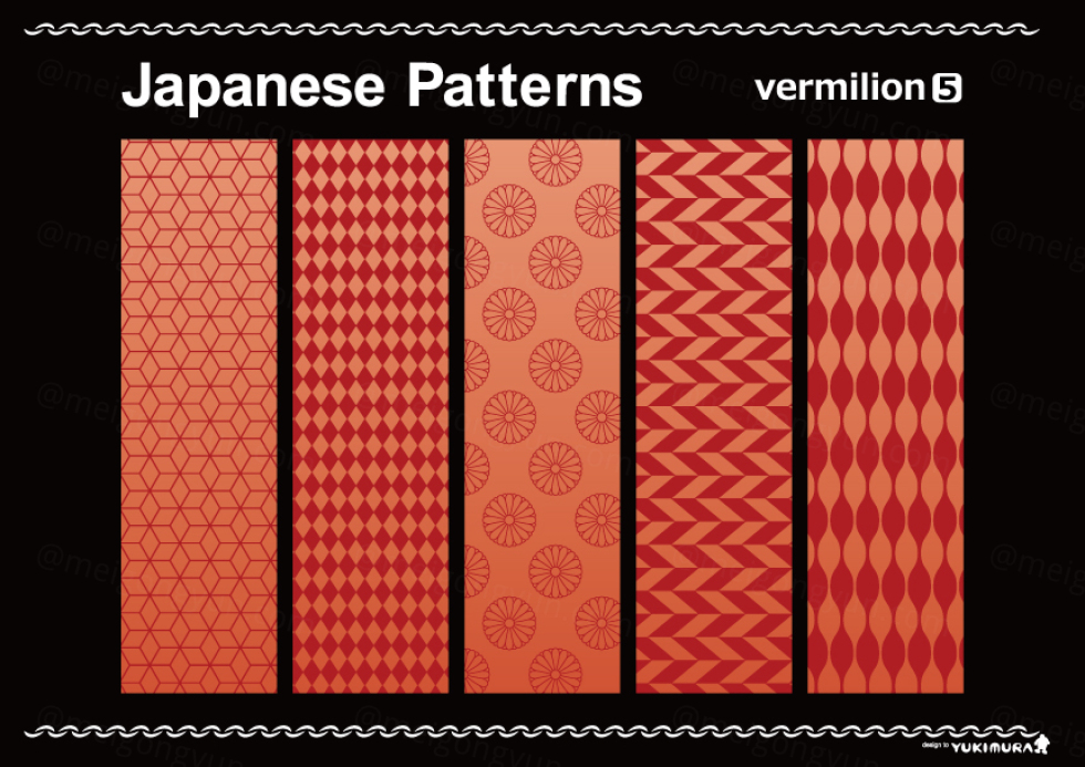 日式中国风传图丝织品贺卡贴图图案插图