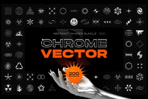 100款创意金属镀铬酸性艺术海报几何图形设计素材Chrome Vector Abstract Shapes Pack