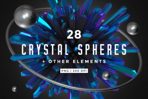 抽象钛石英晶体金属几何多边形状科幻设计图形元素 Crystal spheres + other elements