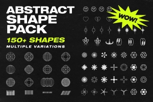 150+新时尚酸性艺术HUD元素条码部落徽标几何抽象形状装饰元素 Abstract Shape Pack