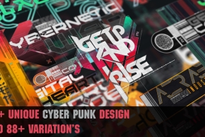 88+ 赛博朋克风格游戏HUD元素装饰素材 Cyber Punk Decal set