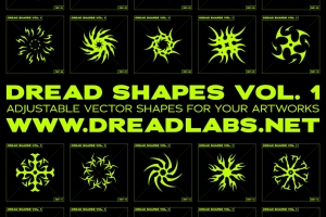 20种酸性艺术风格部落标志纹身图案抽象形状素材 DREADLABS - DREAD SHAPES VOL. 1