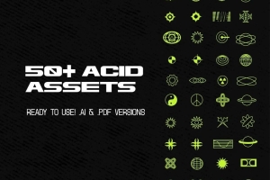50款复古酸性艺术潮牌标志图标图形素材 KULTURE TYPE - KLTR Acid Assets
