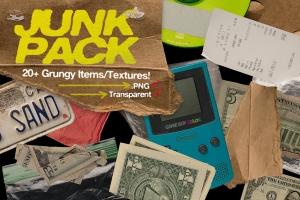 复古撕裂纸板褶皱纸币保鲜膜光盘等老物件PNG免抠图 Junk Pack | 20+ Items/Textures