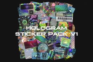 复古酸性艺术蒸汽波全息镭射渐变贴纸PNG免抠图素材 X30 Hologram Sticker Pack V1