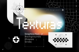 未来派颗粒感渐变黑白抽象背景形状扭曲网格素材合辑 Texturas - Retro Graphics Pack