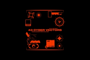 复古未来派赛博朋克艺术HUD信息图表元素合辑 Cyber Vectors