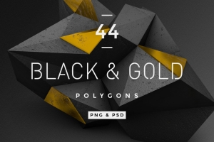 3D渲染未来派抽象科幻黑金几何立体形状素 Black & Gold polygons