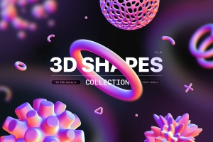 酸性炫彩渐变3D抽象未来机能赛博朋克几何立体PNG免扣素材 3D Shapes collection