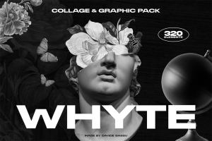新复古酸性艺术雕塑动物透明薄膜贴纸胶带装饰元素合辑 WHYTE Collage and Graphics