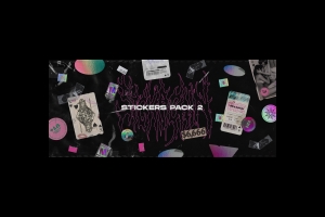 新复古酸性艺术颓废贴纸镀铬镭射标签贴纸装饰设计素材 Stickers pack 2