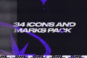 34个恐怖危险生化垃圾警示标识图标装饰素材 34 Grunge Icons And Brandmarks
