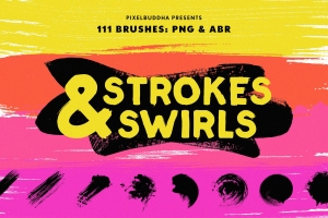 大胆的毛笔PS笔刷素材（PNG & ABR）Swirls＆Strokes Brushes Set #2704742