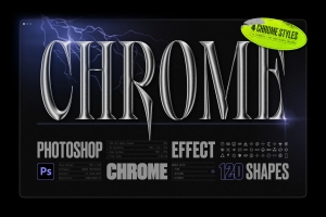 潮流赛博朋克未来派科幻金属立体特效酸性艺术图形元素合辑 Chrome 3D Effect / Shapes