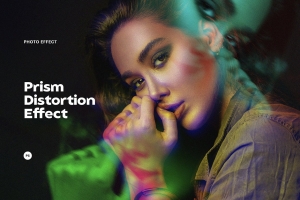 潮流迷幻神秘镜像幻影多棱镜反射扭曲照片特效PSD模板素材 Prism Distortion Effect