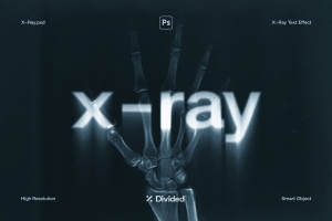 潮流酸性艺术X射线透视模糊颗粒感特效PS模板 X-Ray Text Distortion Effect