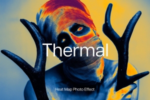 潮流酸性艺术迷幻灼伤热像仪效果摄影照片特效处理PS模板 Heat Map Photo Effect