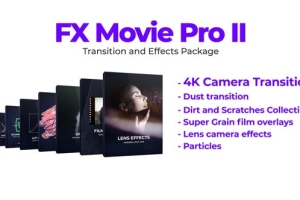 粒子光效烟雾老电影噪点划痕炫光转场LUTs调色音效特效视频素材包 FX Movie Pro 2