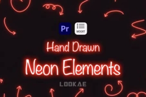 PR模板-48个手绘霓虹发光线条图形元素动画 Hand Drawn Neon Elements