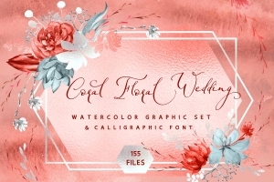 珊瑚花卉婚礼图案字体Coral Floral Wedding graphic & font  #3301473