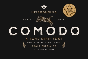 破旧粗糙复古的英文字体 Comodo Font Family + Illustrations