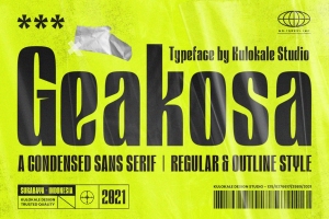 复古未来派科幻电影酸性艺术英文无衬线字体 Geakosa Condensed Display Sans Font