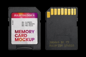 复古老物件带有塑料胶带塑料盒的闪存卡内存卡存储卡样机模板 Memory Card Mockup
