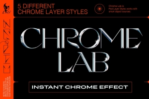 新复古未来派蒸汽波金属光泽镀铬3D立体字文本特效PSD模板 Evlogiev – Chrome Lab