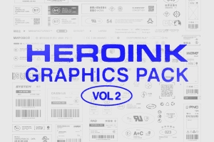 潮流赛博朋克科幻工业装饰图形品牌包装设计装饰素材合集 HEROINK GRAPHICS PACK V2
