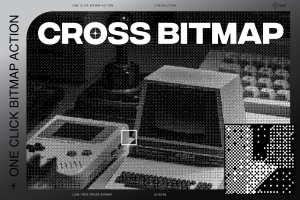 新复古未来主义蒸汽波8位像素化点状效果噪点像素抖动PS动作 Cross Bitmap Action